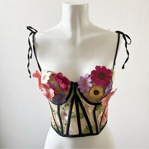 Dolls Kill Club ex 3D Floral Embroidered Bustier Corset